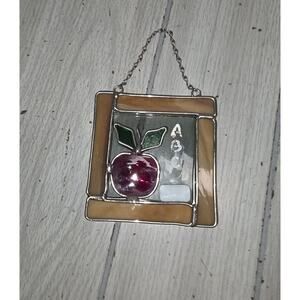 Vtg Stained Glass Suncather ABC Apple Teachers Gift School 4x4 Square Chalk